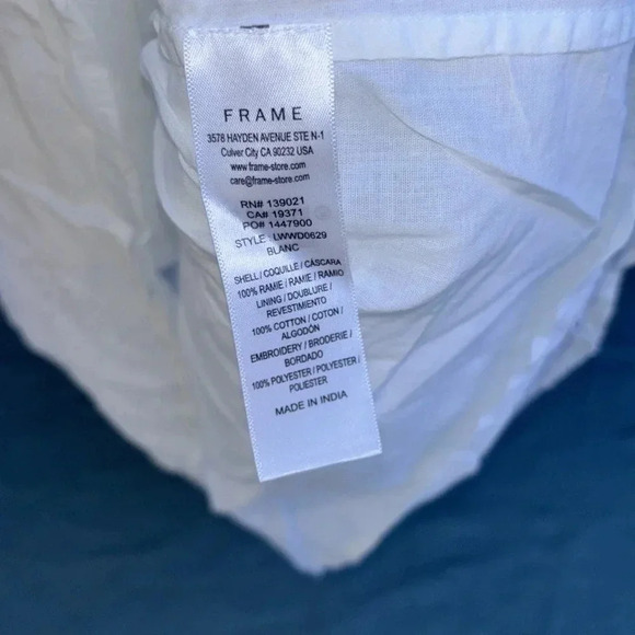 EUC Frame Womens White Self-Tie V-Neck Puff Sleeve Mini-Dress Sz M *defect* - Picture 5 of 7